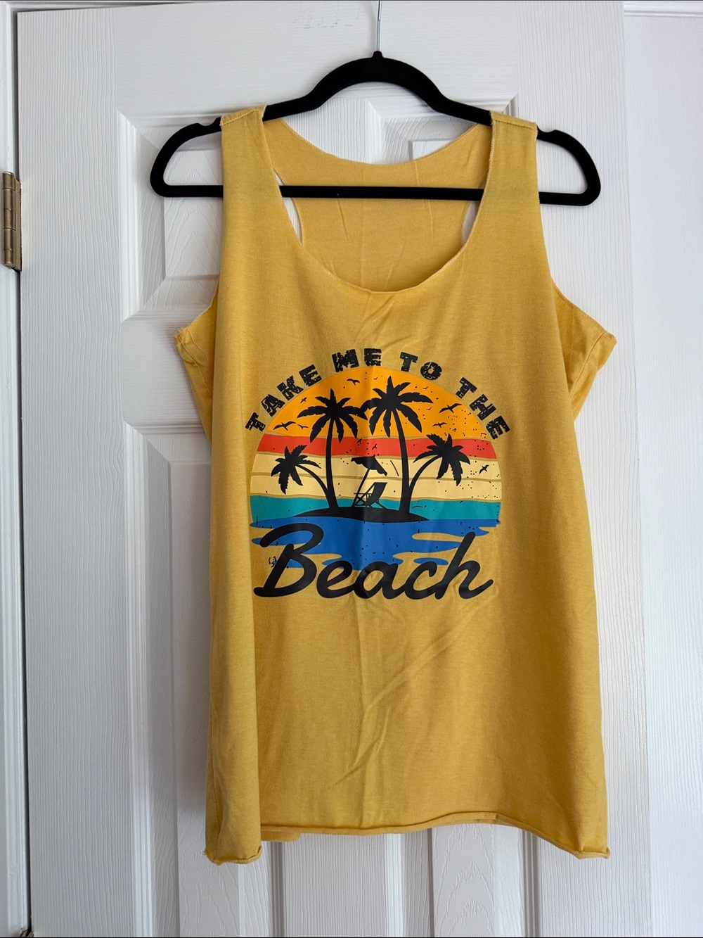 Yellow Beach Graphic Tank Top — Women’s Relaxed Fit